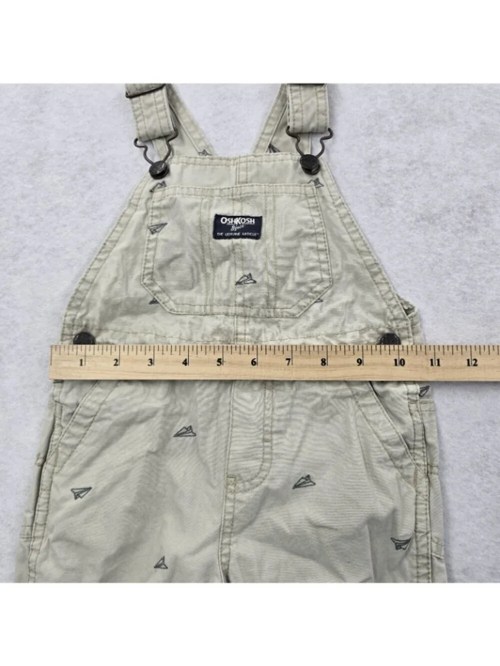 OshKosh Novelty Print Paper Airplane Bib Overalls Sz 24 Month Adjustable Straps